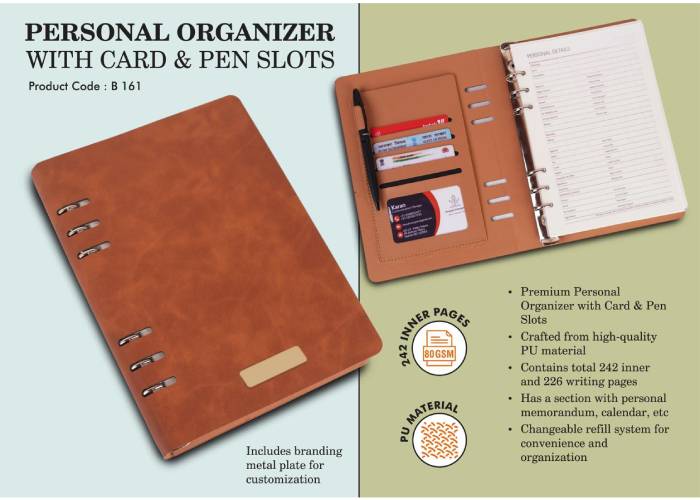 B161 – Personal Organizer With Card & Pen Slots