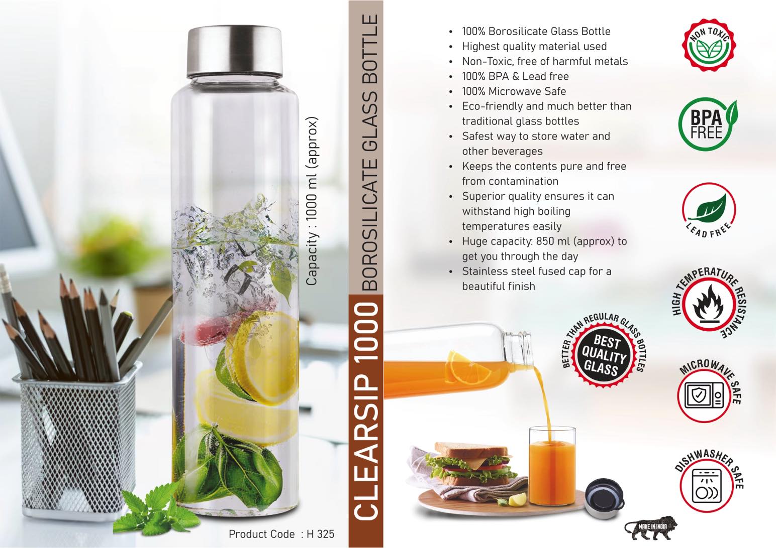 H325 – ClearSip 1000: Borosilicate Glass Bottle