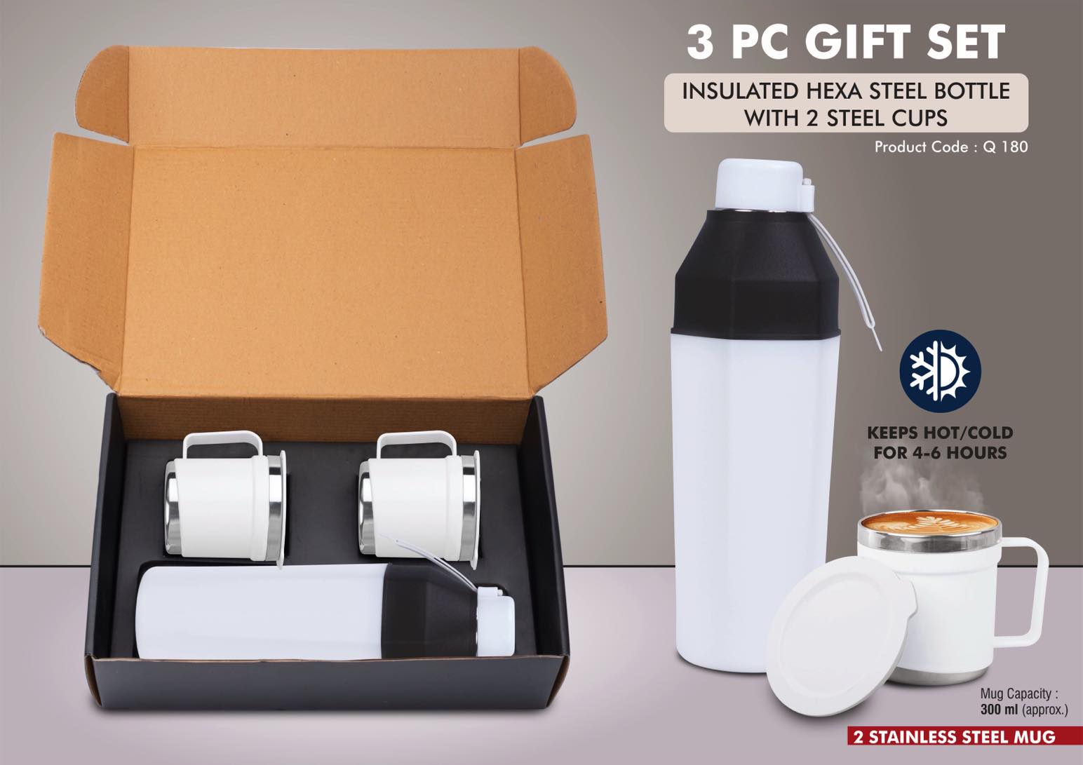 Q180 – 3 pc Gift Set : Insulated Square Steel bottle