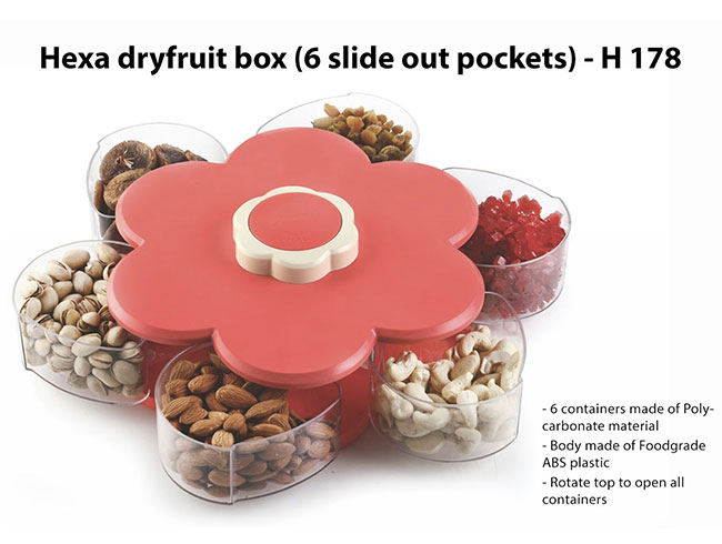 Hexa dryfruit box (6 slide out pockets) - H178