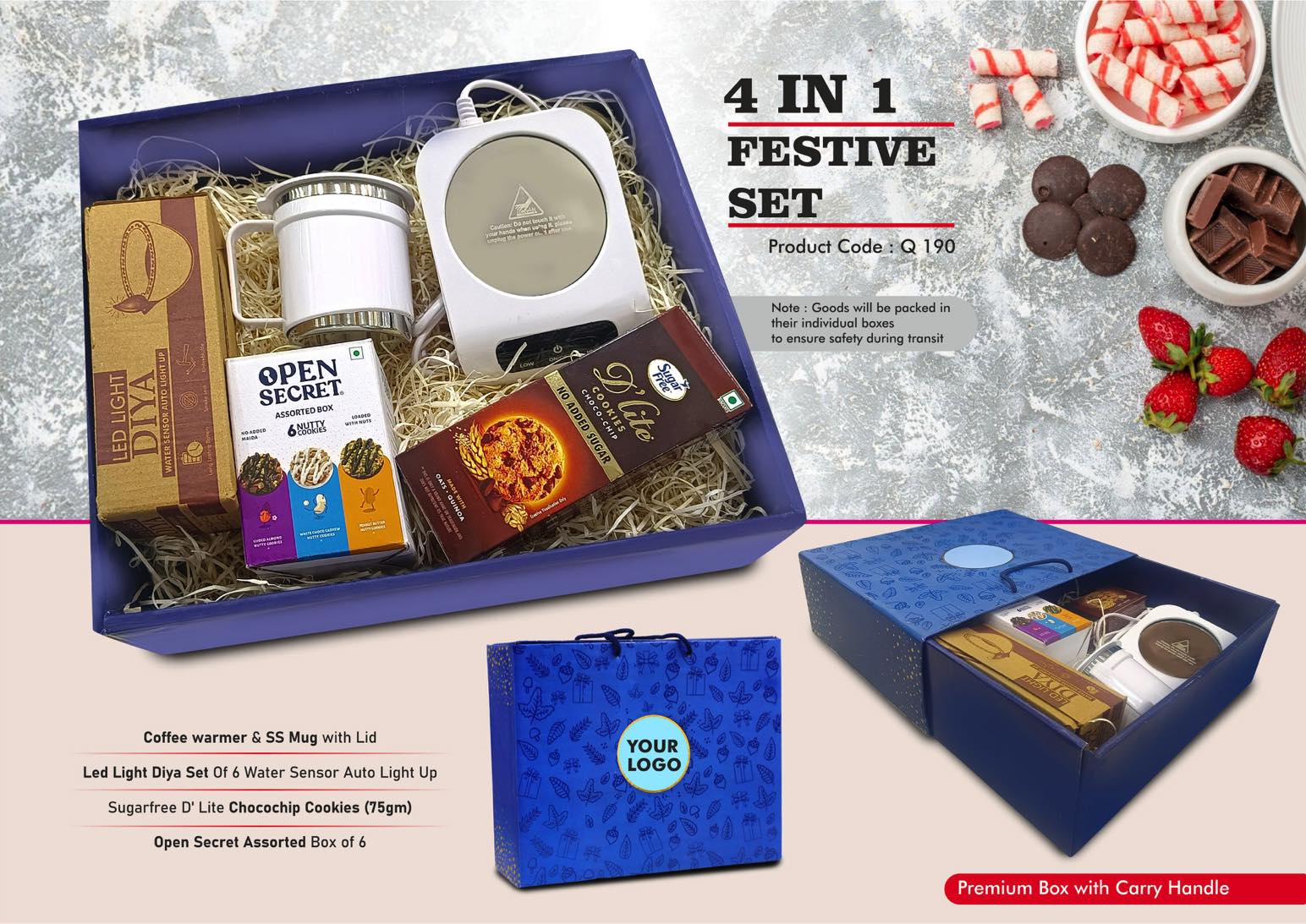 Q190 – Festive Set of 4: Coffee Warmer Induction Plate with SS Mug Set