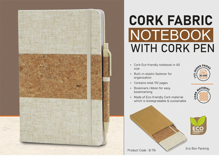 B176 – Cork fabric notebook with Cork Pen