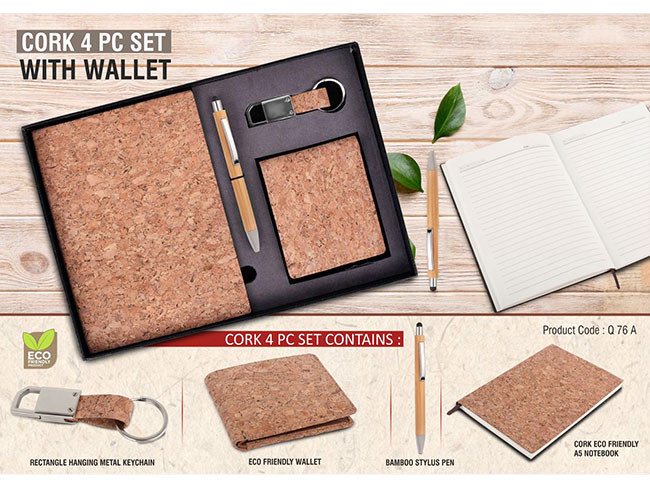 Q76a – Cork 4 Pc Set: Cork Notebook With Wallet