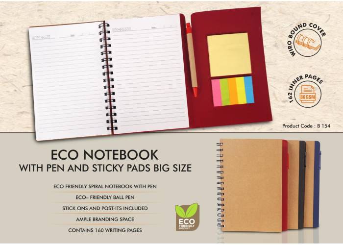 B154 – A5 Size Notebook With Sticky Notes And Eco Pen