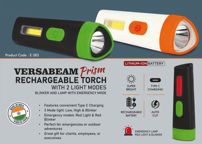 E383 – VersaBeam Prism: Rechargeable Torch with 2 light modes