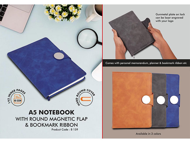 B159 – A5 Notebook With Round Magnetic Flap