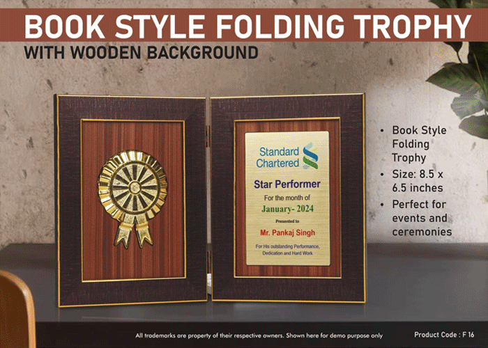 F16 – Book Style Folding Trophy with Award Motif