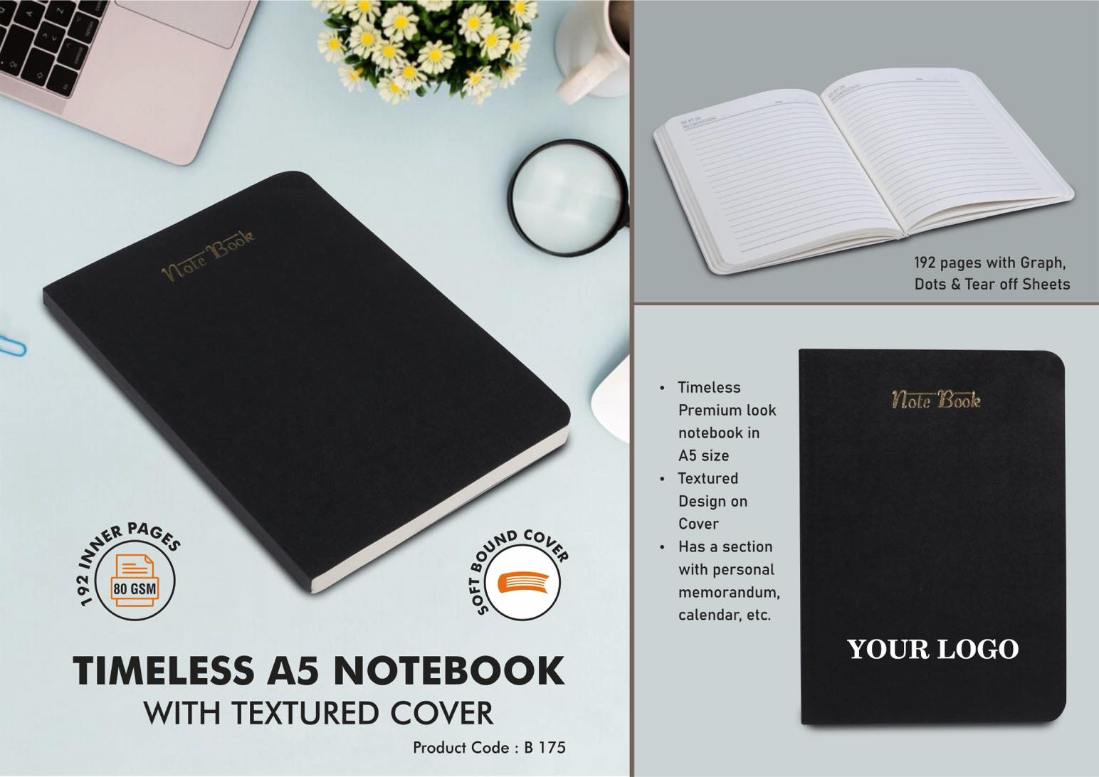 B175 – Timeless A5 notebook with textured cover