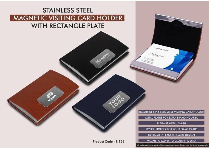 B156 – Stainless Steel Magnetic Visiting Card Holder With Rectangle Plate