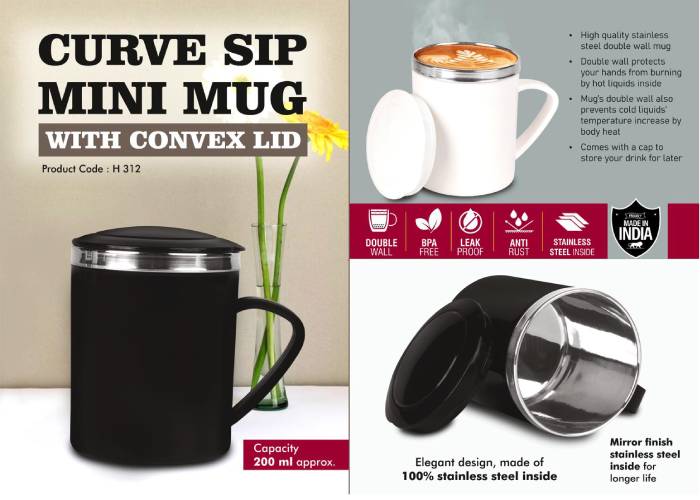 H312 – CurveSip Mini Steel mug with Convex Lid