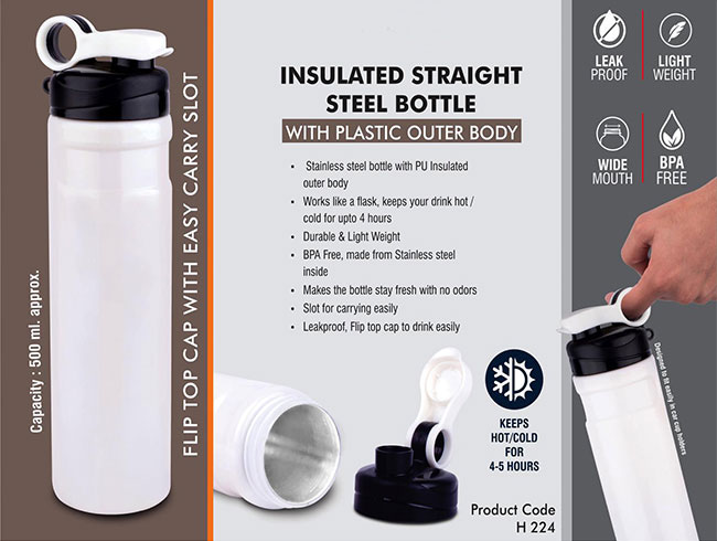 H224 – Insulated Straight Steel Bottle With Plastic Outer Body