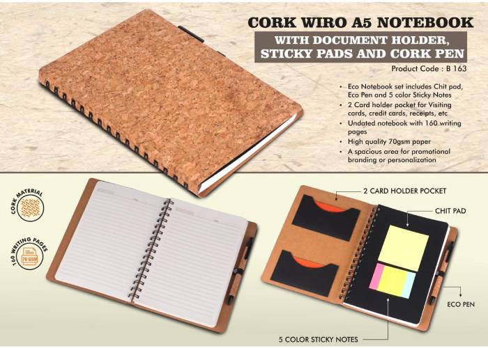 B163 – Cork Wiro notebook with Document Holder