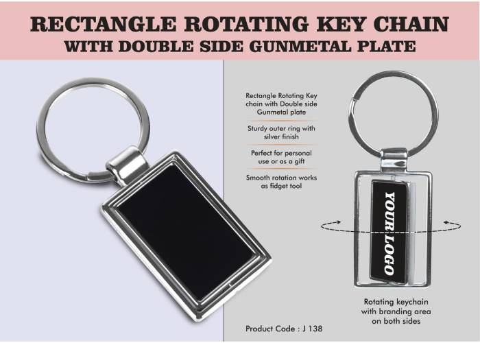 J138 – Rectangle Rotating Key Chain With Double Side Gunmetal Plate