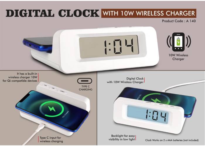 A140 – Digital Clock With 10W Wireless Charger