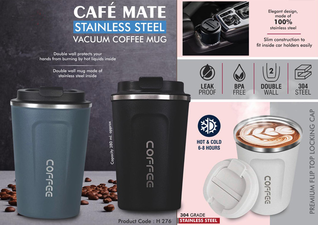 H276 – Cafe Mate: Stainless Steel Vacuum Coffee Mug