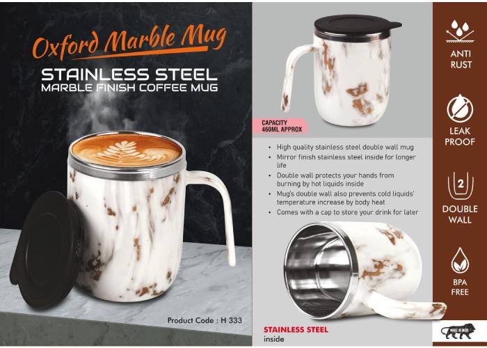 H333 – Oxford Marble Mug: Stainless Steel Double wall Coffee mug