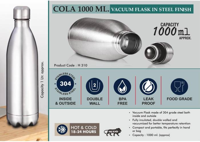 H310 – Cola 1000 Ml Vacuum Flask In Steel Finish