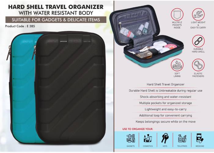 E385 – Hard Shell Travel Organizer with unbreakable Shell