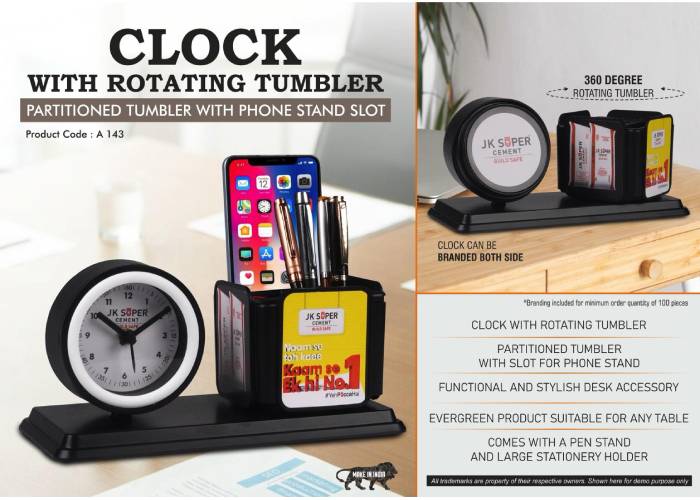 A143 – Clock with rotating tumbler