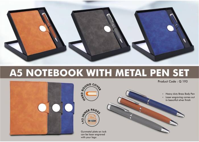 Q193 – 2 in 1 Set: Magnetic Flap notebook with Metal Pen in Gift Box