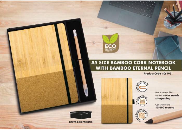 Q195 – Notebook Gift set Eco: Bamboo & Cork A5 Notebook