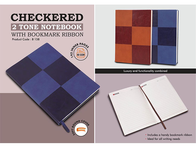 B158 – Checkered 2 Tone Notebook With Bookmark Ribbon