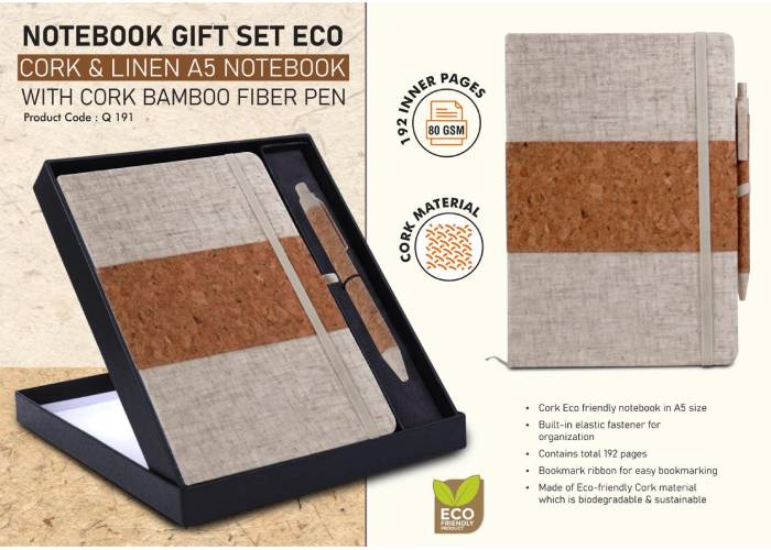 Q191 – Notebook Gift set Eco: Cork & Linen A5 Notebook