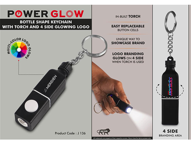 J136 – PowerGlow Bottle Shape Keychain With Torch