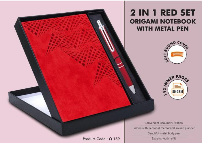 Q159 – 2 in 1 Red Set: Origami notebook with Metal Pen