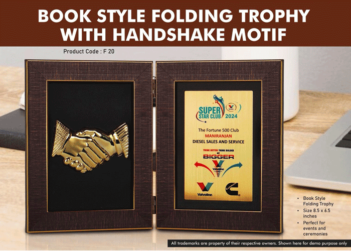 F20 – Book Style Folding Trophy with Handshake Motif