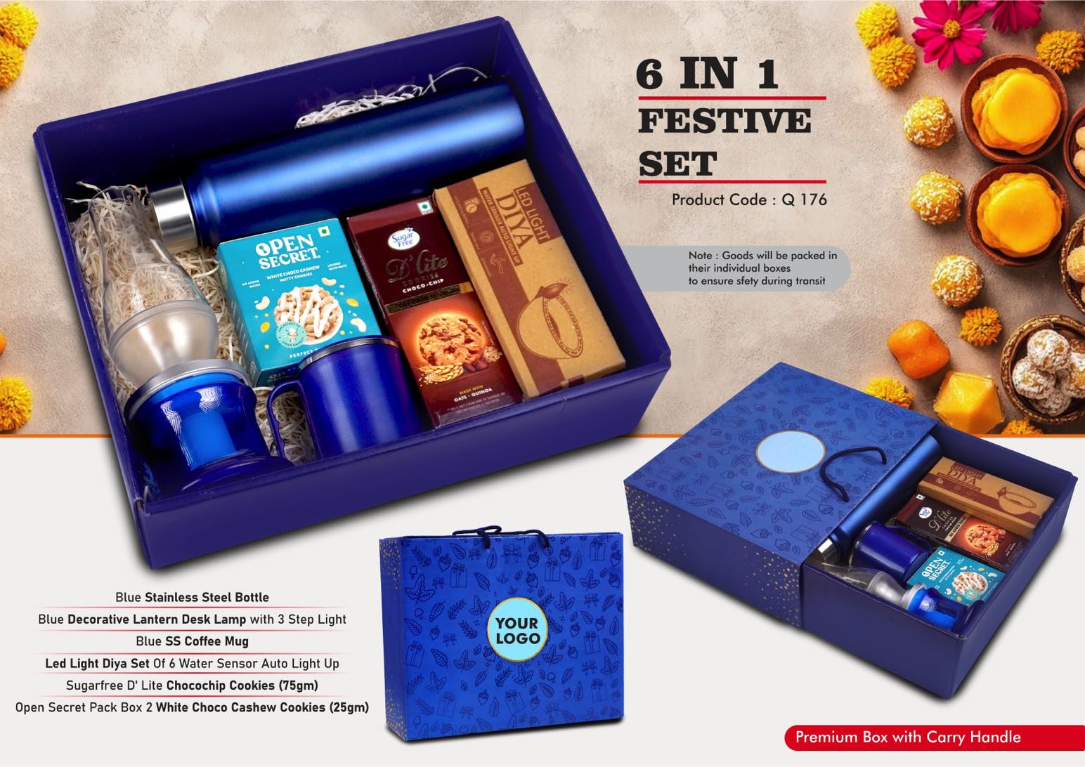 Q176 – Festive Set of 6: SS Bottle 1L