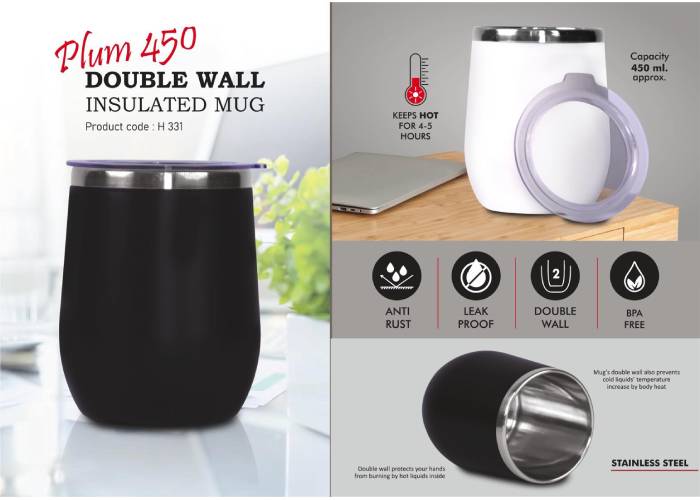 H331 – Plum 450: Double wall Insulated Mug