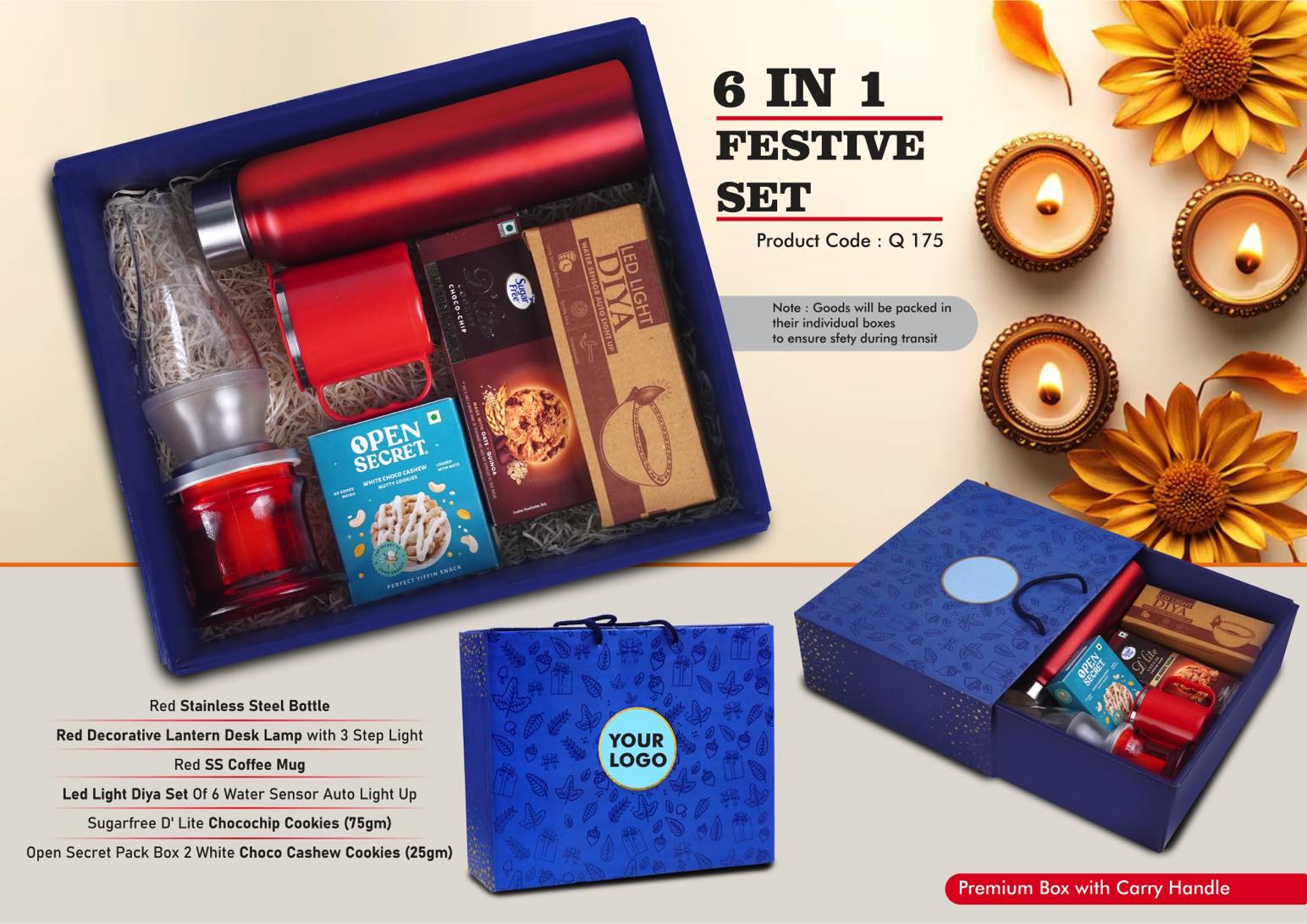 Q175 – Festive Set of 6: SS Bottle 1L