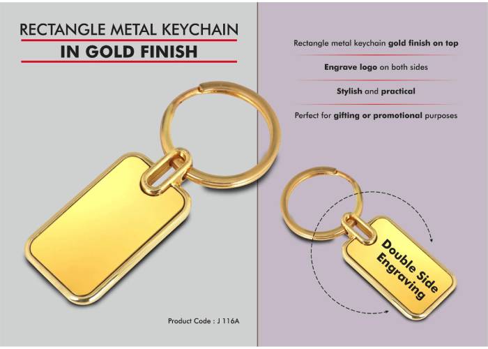 J116a – Rectangle Metal Keychain In Gold Finish