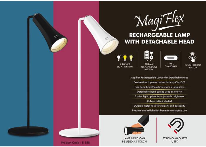 E358 – MagiFlex: Rechargeable Lamp With Detachable Head