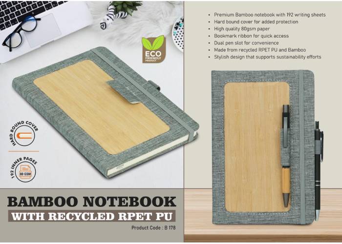 B178 – Bamboo notebook with recycled RPET