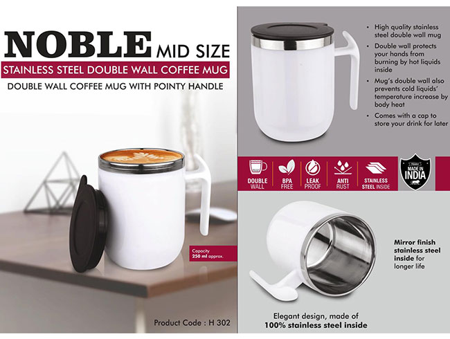 H302 – Noble: Mid Size Stainless Steel Double Wall Coffee Mug