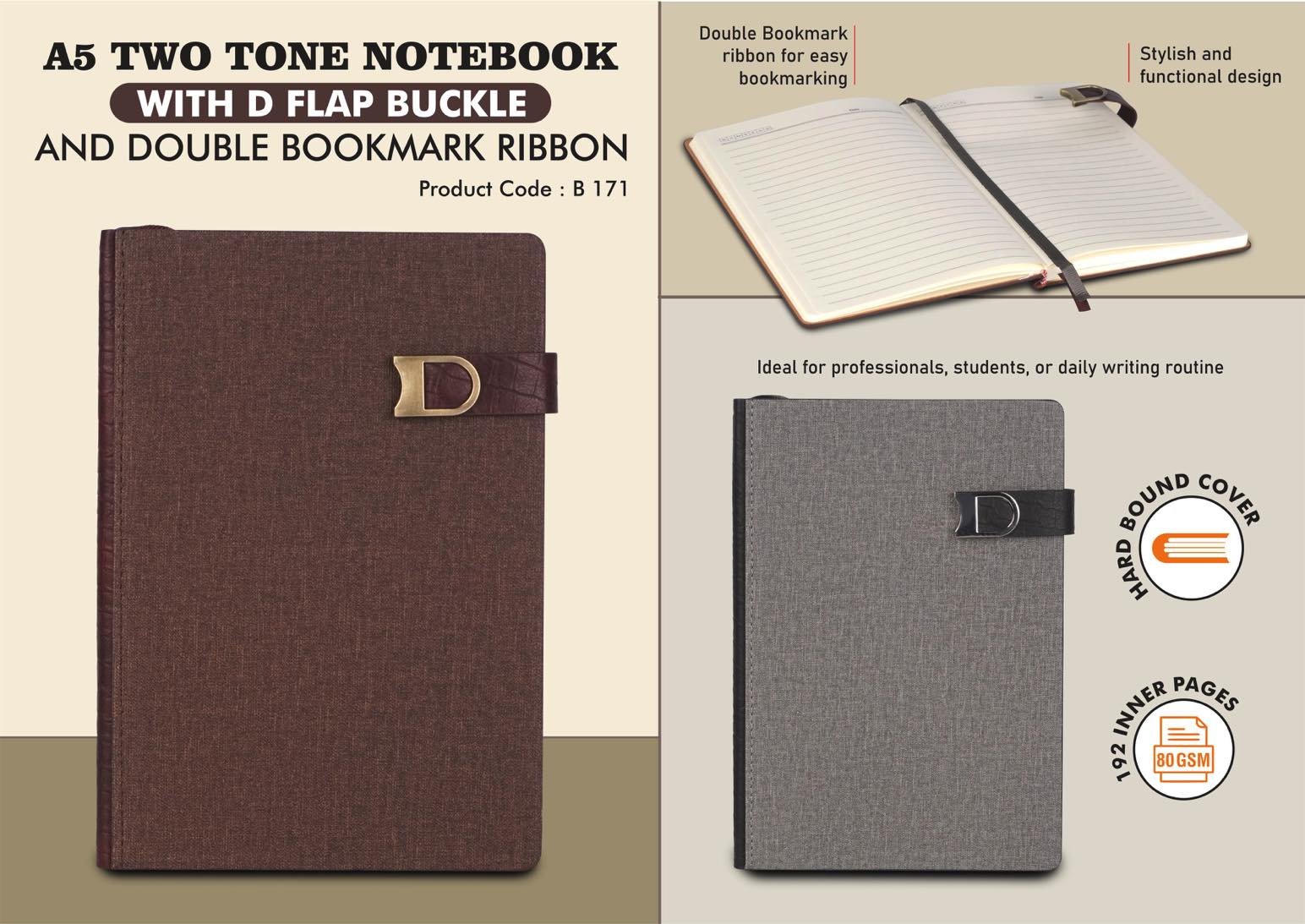 B171 – A5 Two Tone Notebook with D Flap