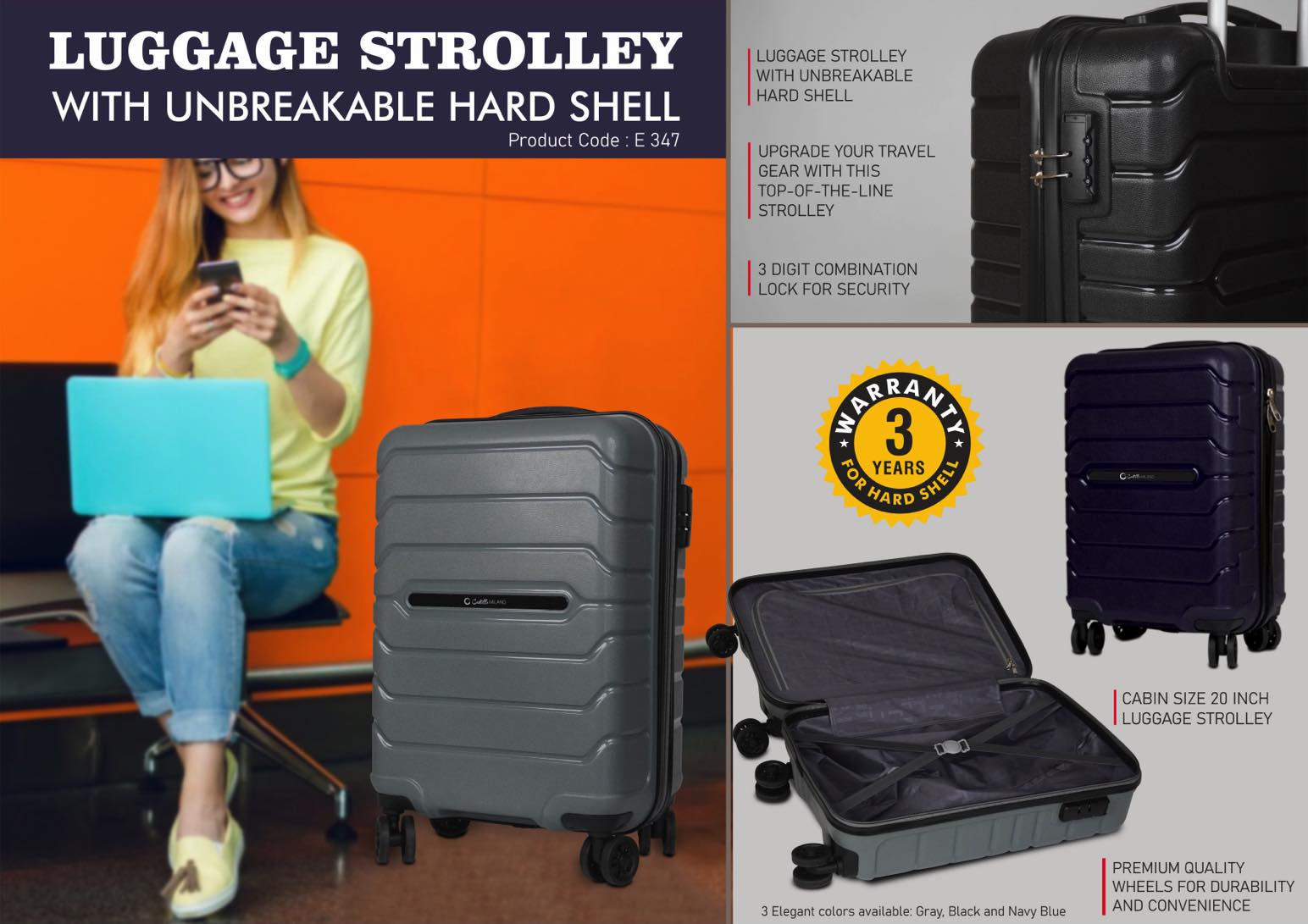 E347 – Cabin Size 20 inch Luggage Strolley