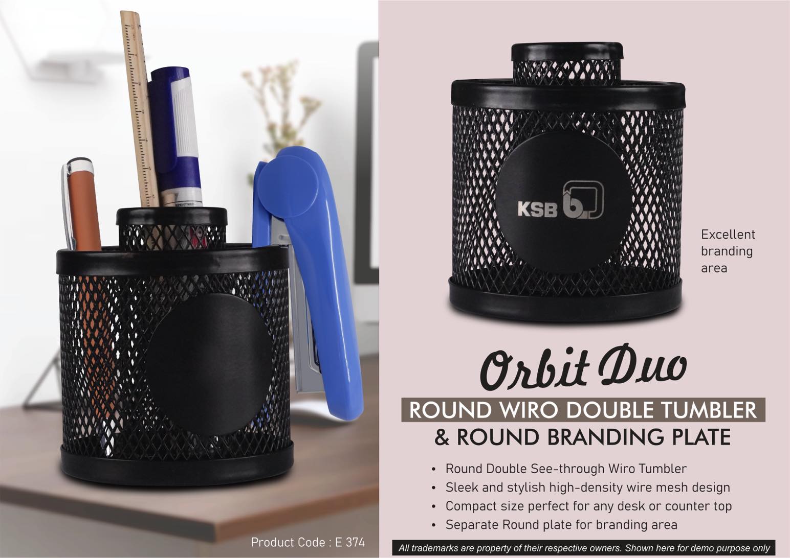 E374 – Orbit Duo: Round Wiro Double tumbler & Round Branding Plate